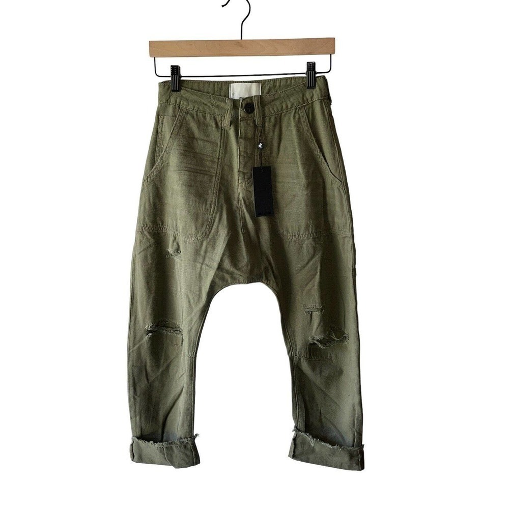 One Teaspoon Size 22 Green Safari Sinners Distressed Button Harem Pants - New